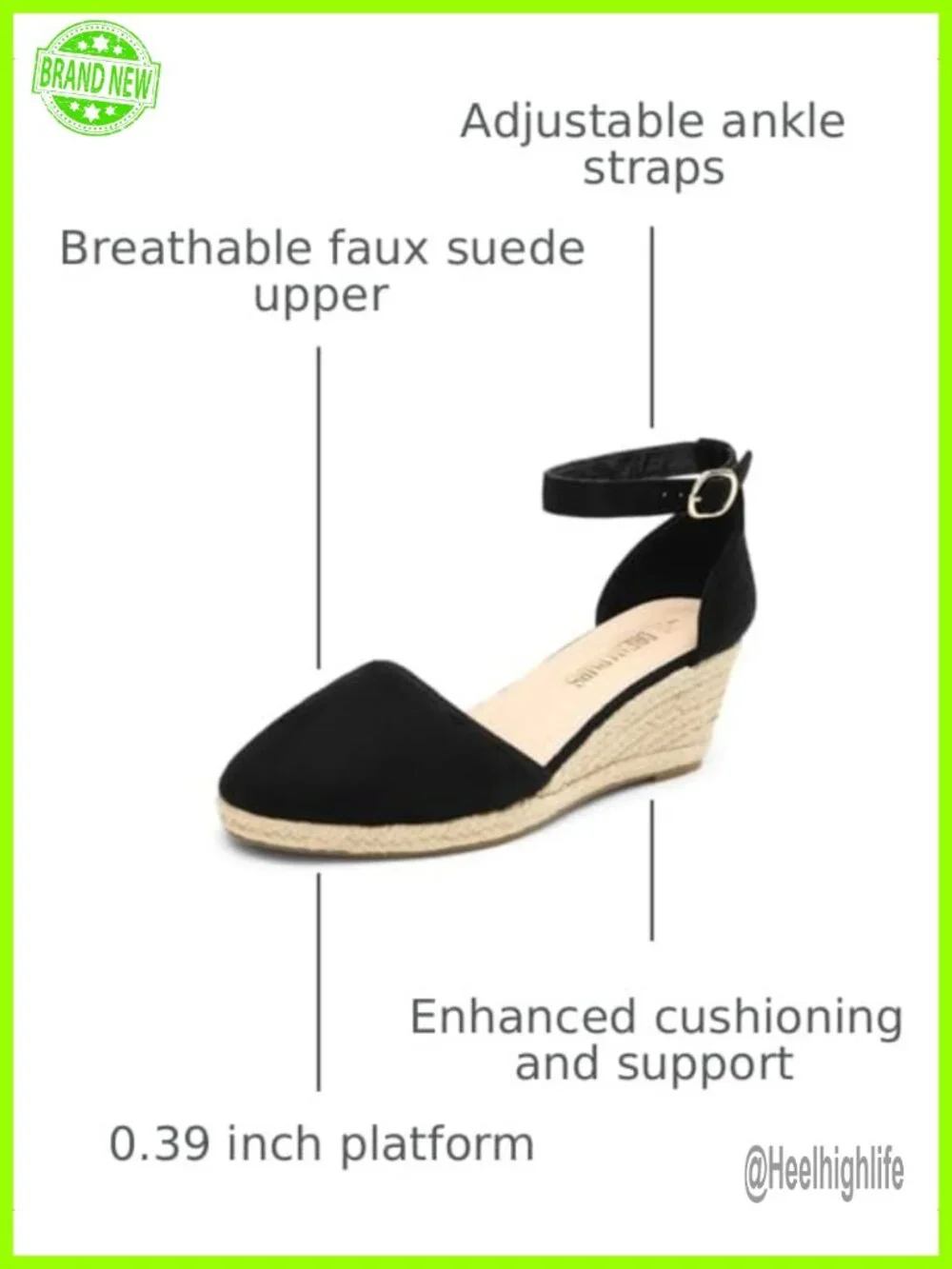Espadrilles Platform Wedge Sandals with Ankle Strap Faux Suede Closed Toe